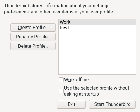 Thunderbird profile manager.